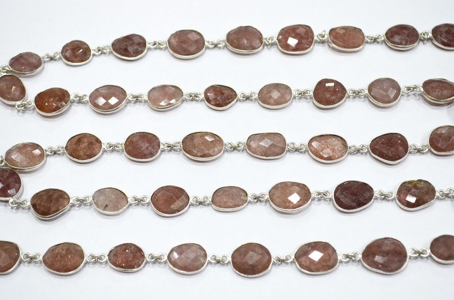 Red Strawberry Quartz Faceted Slice Shape Connector Chain , 9 - 14 mm , RB-6096