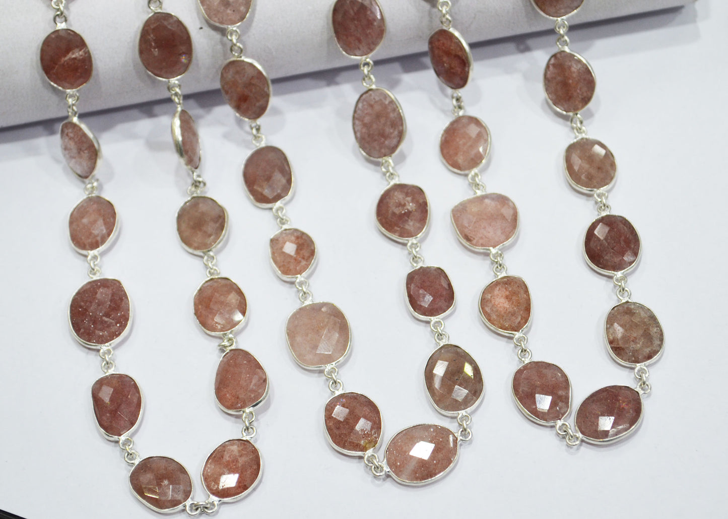 Red Strawberry Quartz Faceted Slice Shape Connector Chain , 12 - 18 mm , RB-6097