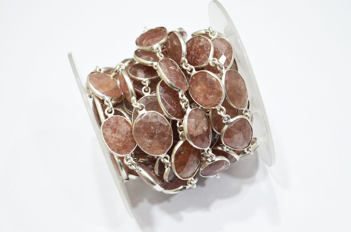 Red Strawberry Quartz Faceted Slice Shape Connector Chain , 12 - 18 mm , RB-6097
