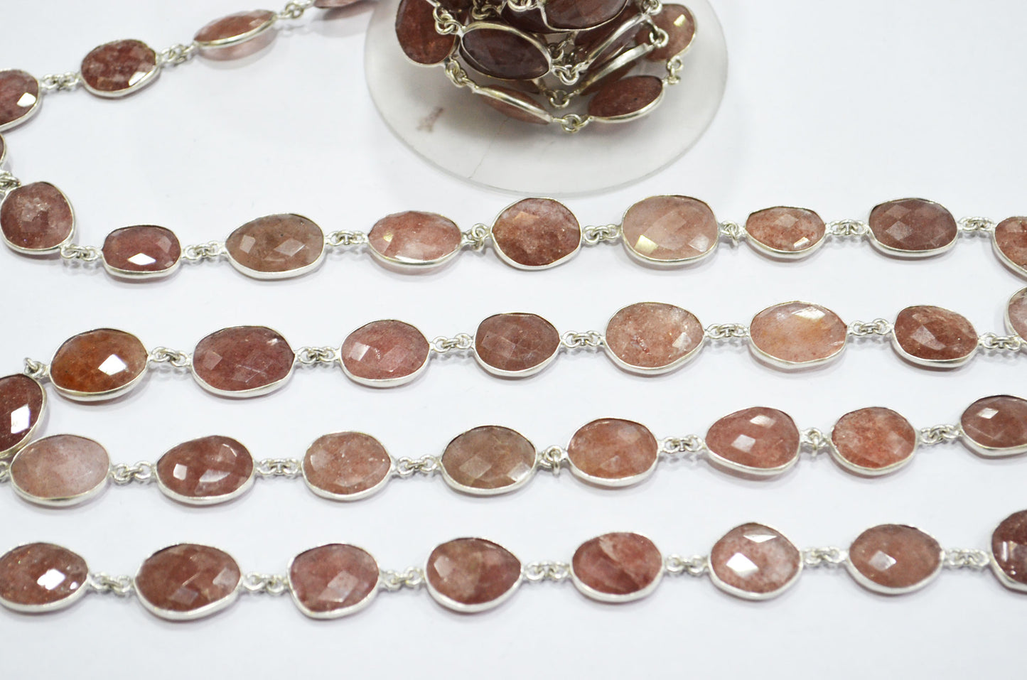 Red Strawberry Quartz Faceted Slice Shape Connector Chain , 12 - 18 mm , RB-6097