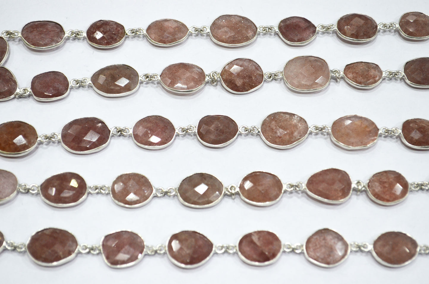 Red Strawberry Quartz Faceted Slice Shape Connector Chain , 12 - 18 mm , RB-6097