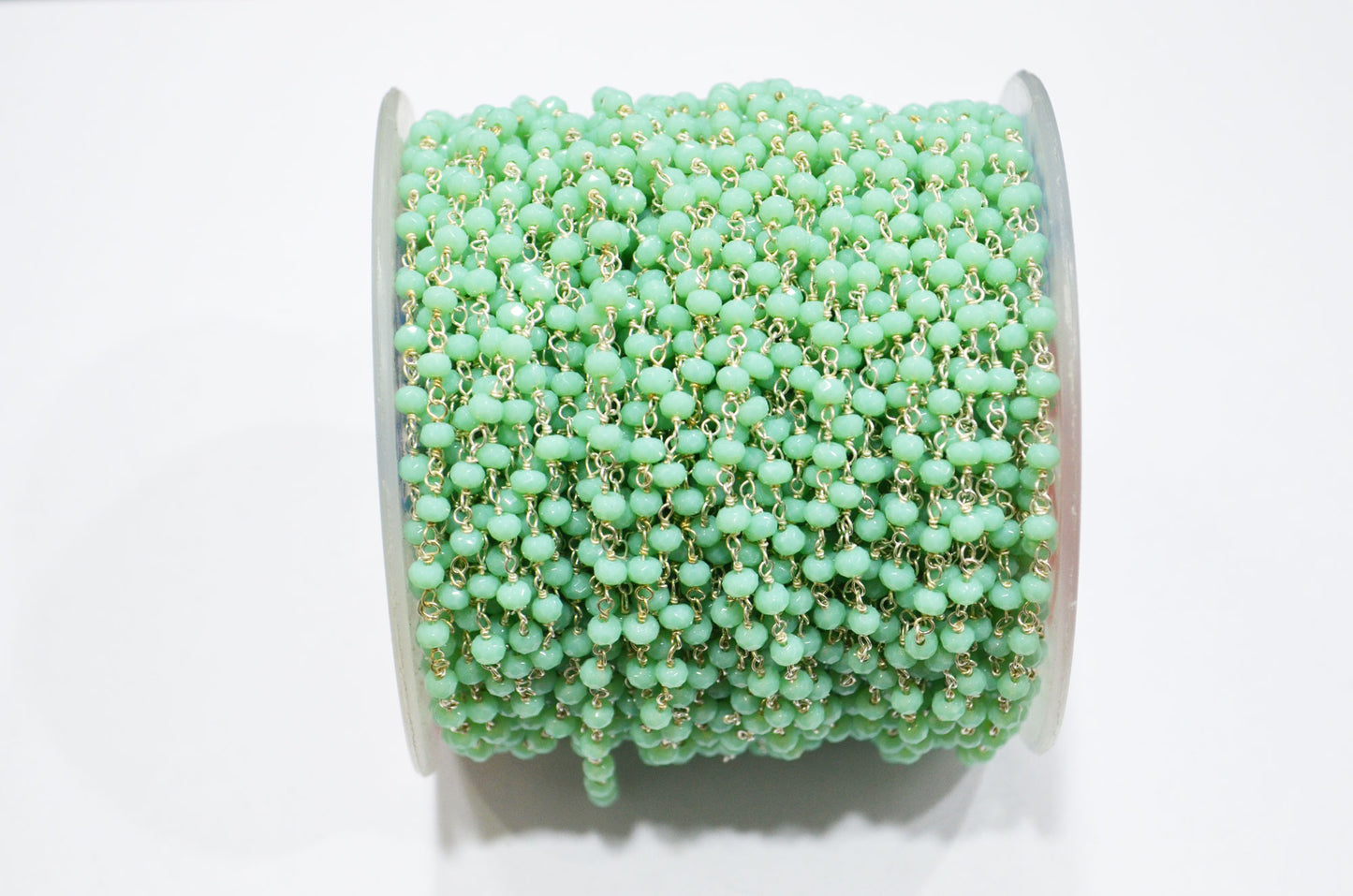 Amazonite Chalcedony (Jade) Faceted Rondelle Shape Rosary Beaded Chain , 4 mm , RB-6098