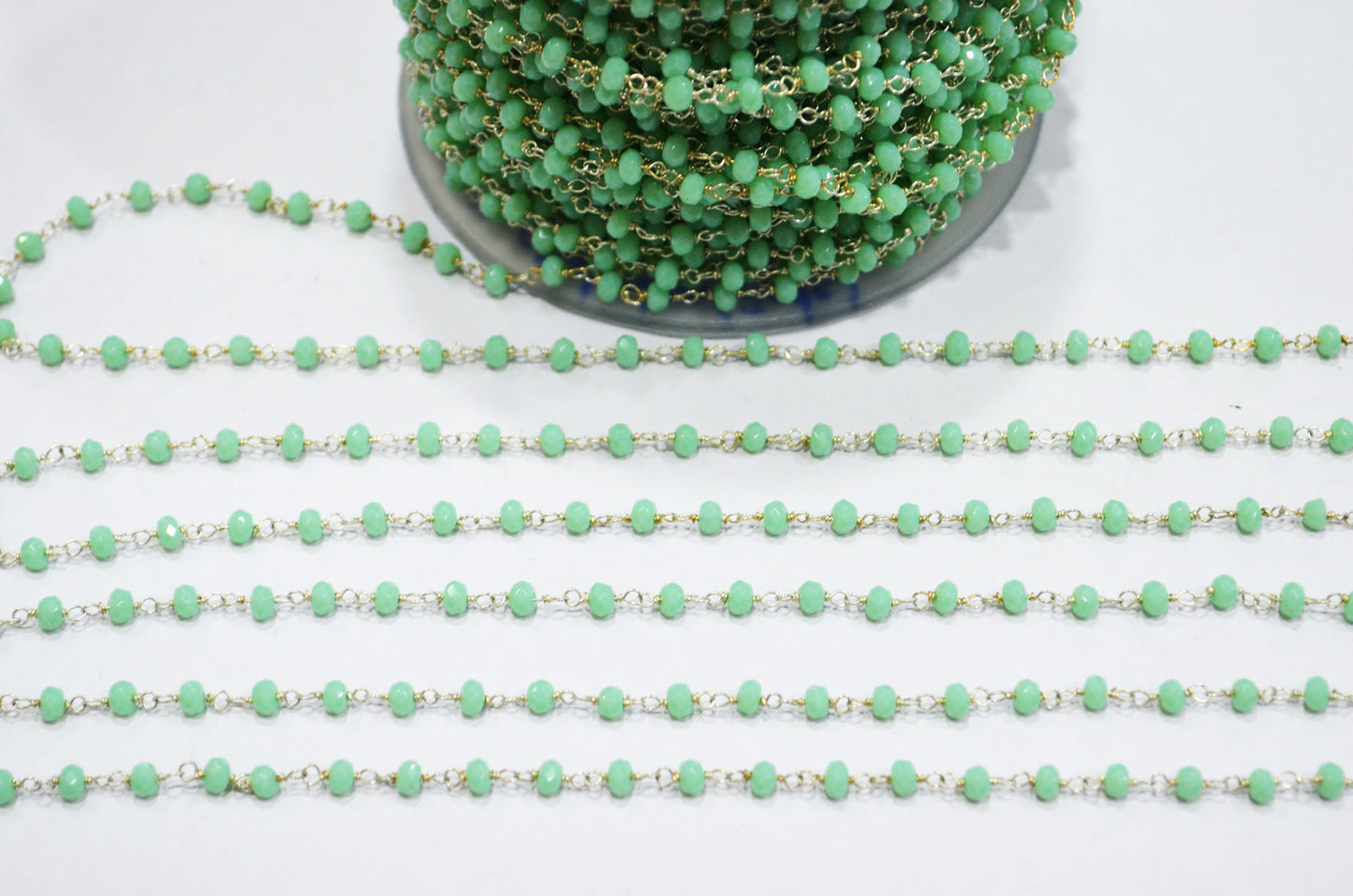 Amazonite Chalcedony (Jade) Faceted Rondelle Shape Rosary Beaded Chain , 4 mm , RB-6098