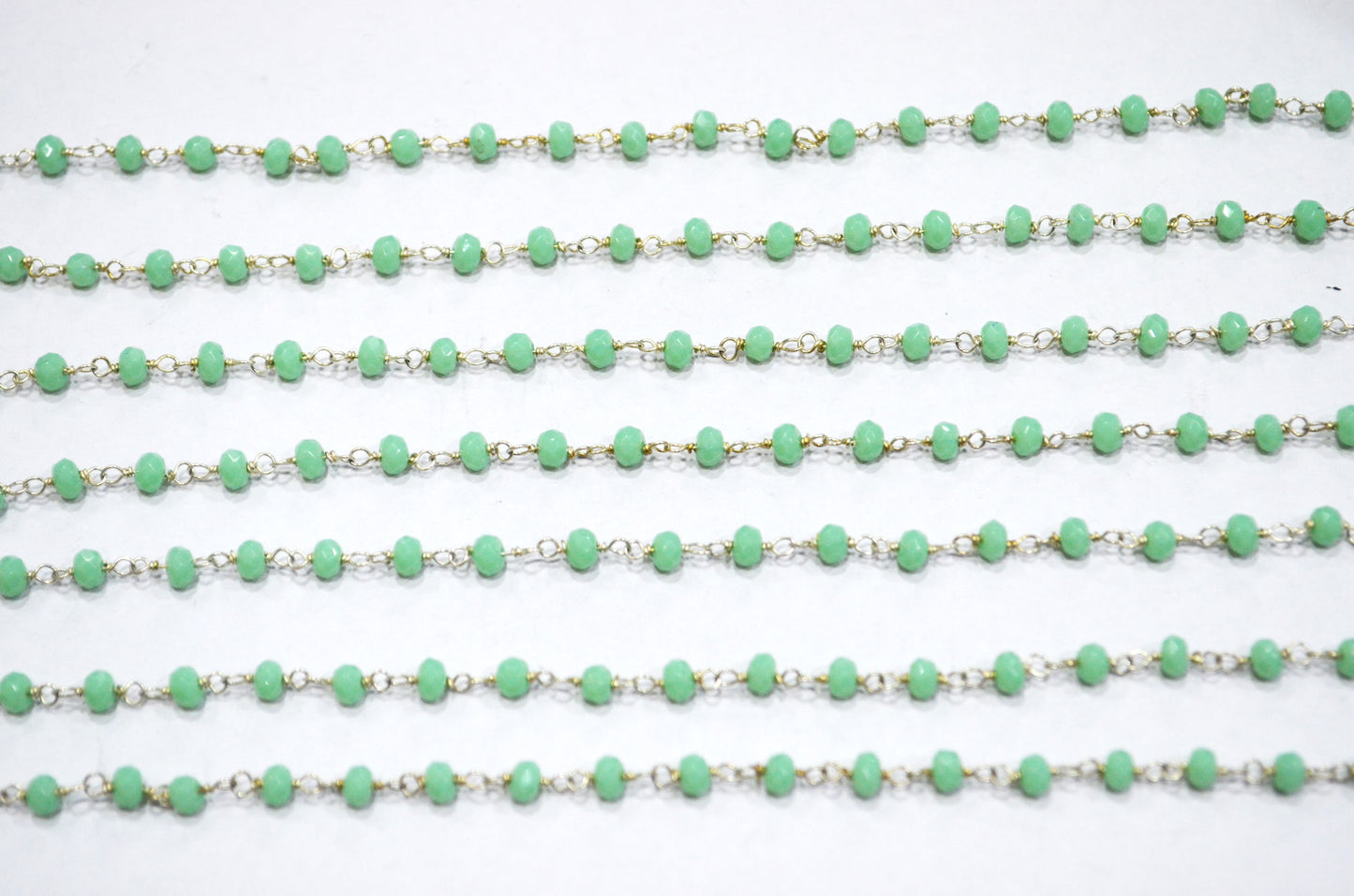 Amazonite Chalcedony (Jade) Faceted Rondelle Shape Rosary Beaded Chain , 4 mm , RB-6098
