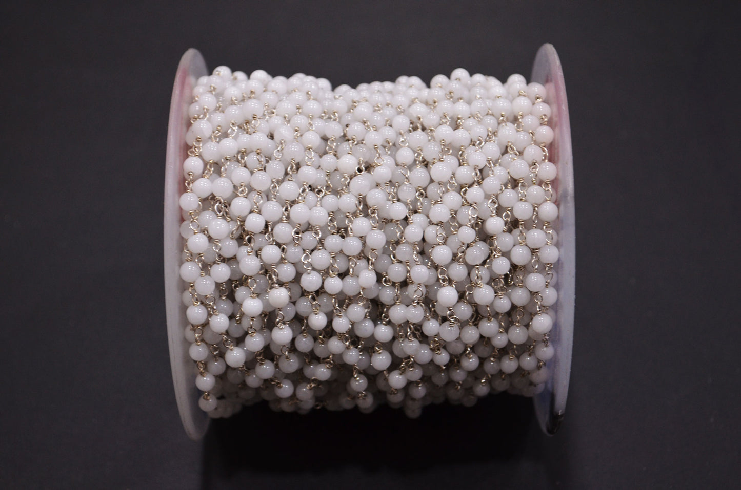 Natural White Agate Smooth Round Shape Rosary Beaded Chain , 4 - 4.50 mm , RB-6099