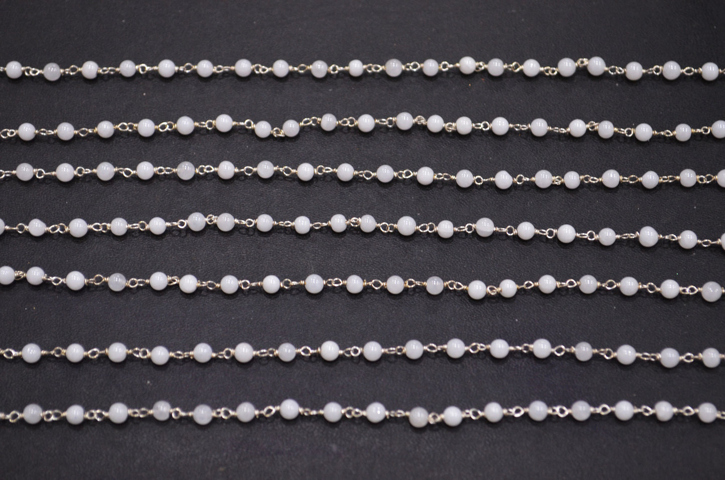 Natural White Agate Smooth Round Shape Rosary Beaded Chain , 4 - 4.50 mm , RB-6099