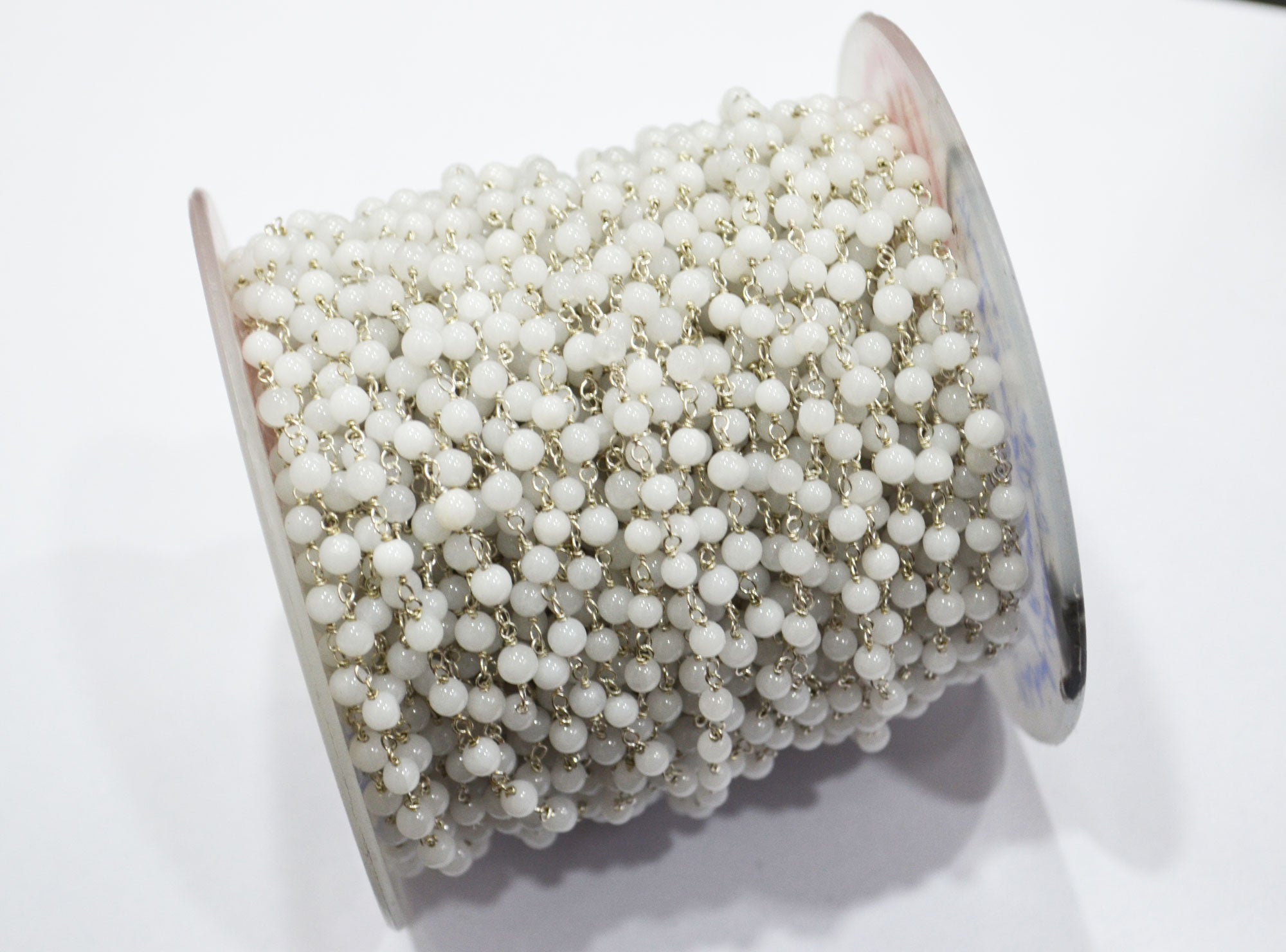 Natural White Agate Smooth Round Shape Rosary Beaded Chain , 4 - 4.50 mm , RB-6099