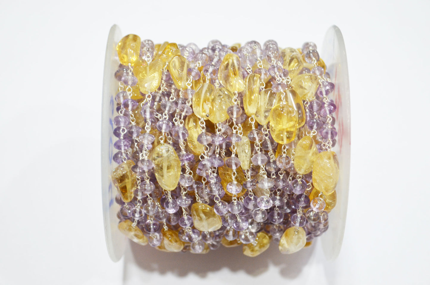Pink Amethyst Smooth Button Shape Rosary Beaded Chain , Citrine Nuggets Shape Wire Wrapped Chain , 5 - 6 mm , RB-6104