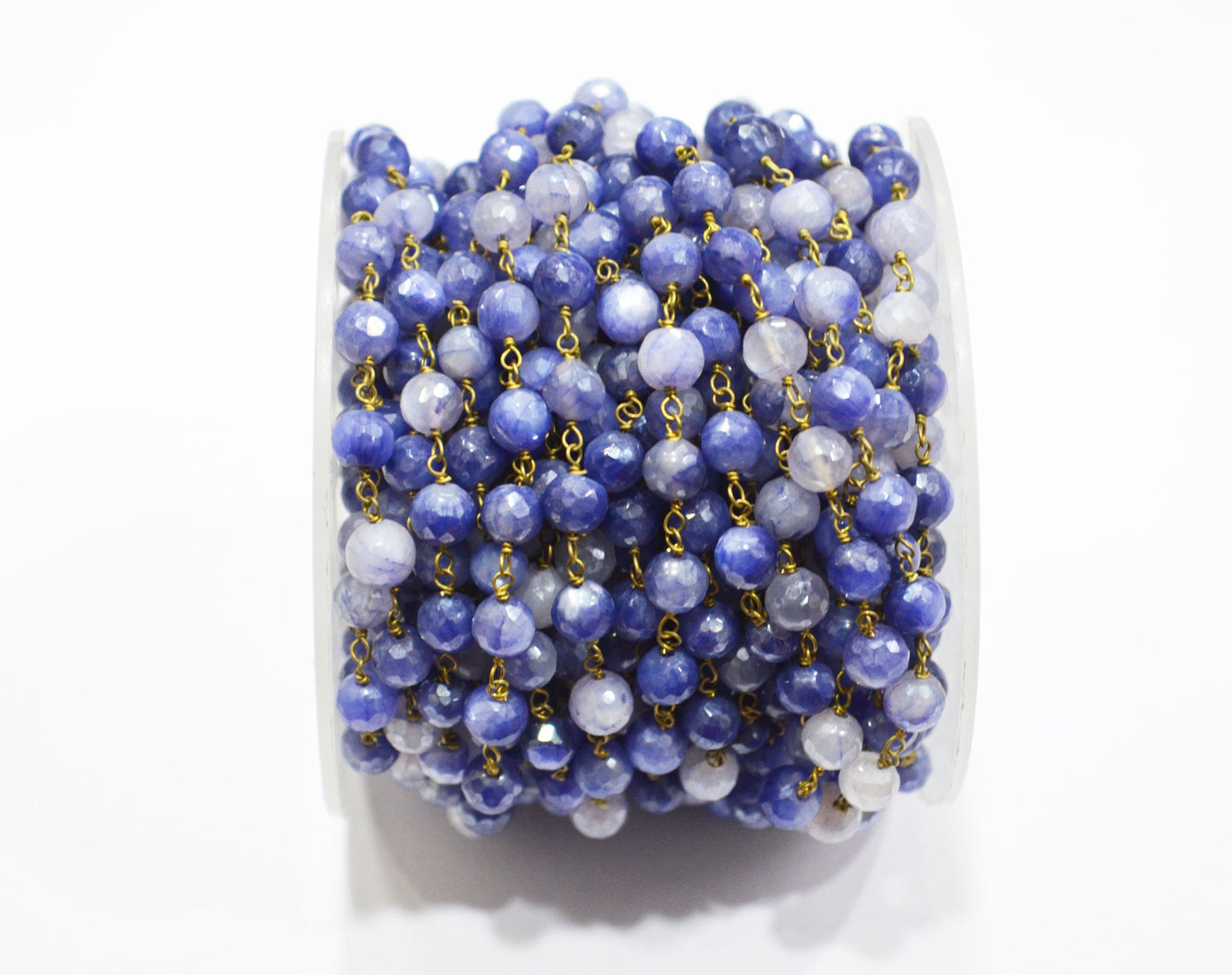 Sapphire Colored Moonstone Faceted Round Shape Rosary Beaded Chain , 4 - 4.50 mm , RB-6105