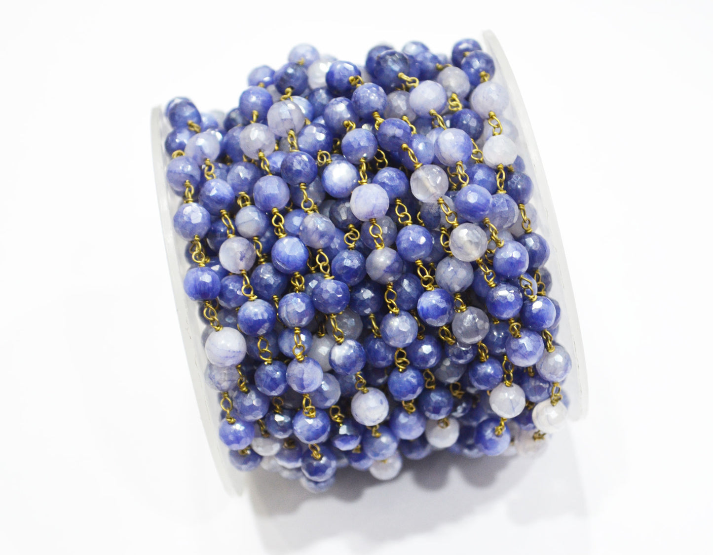 Sapphire Colored Moonstone Faceted Round Shape Rosary Beaded Chain , 4 - 4.50 mm , RB-6105