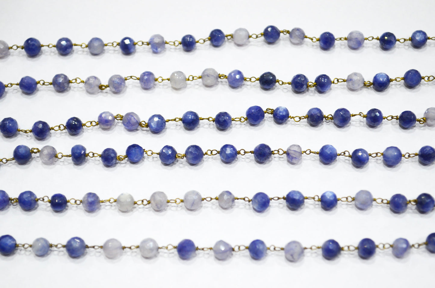 Sapphire Colored Moonstone Faceted Round Shape Rosary Beaded Chain , 4 - 4.50 mm , RB-6105