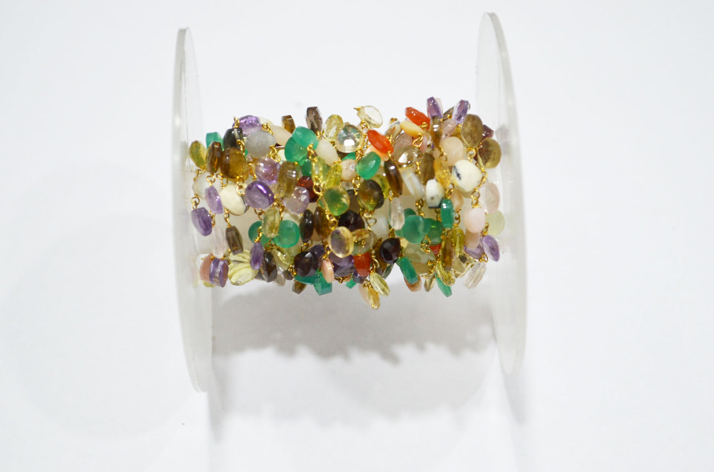 Multi Semi Precious Stone Heart Shape Chain , Multi Semi Precious Faceted Heart Rosary Beaded Chain , 5x5 - 7x7 mm , RB-6106