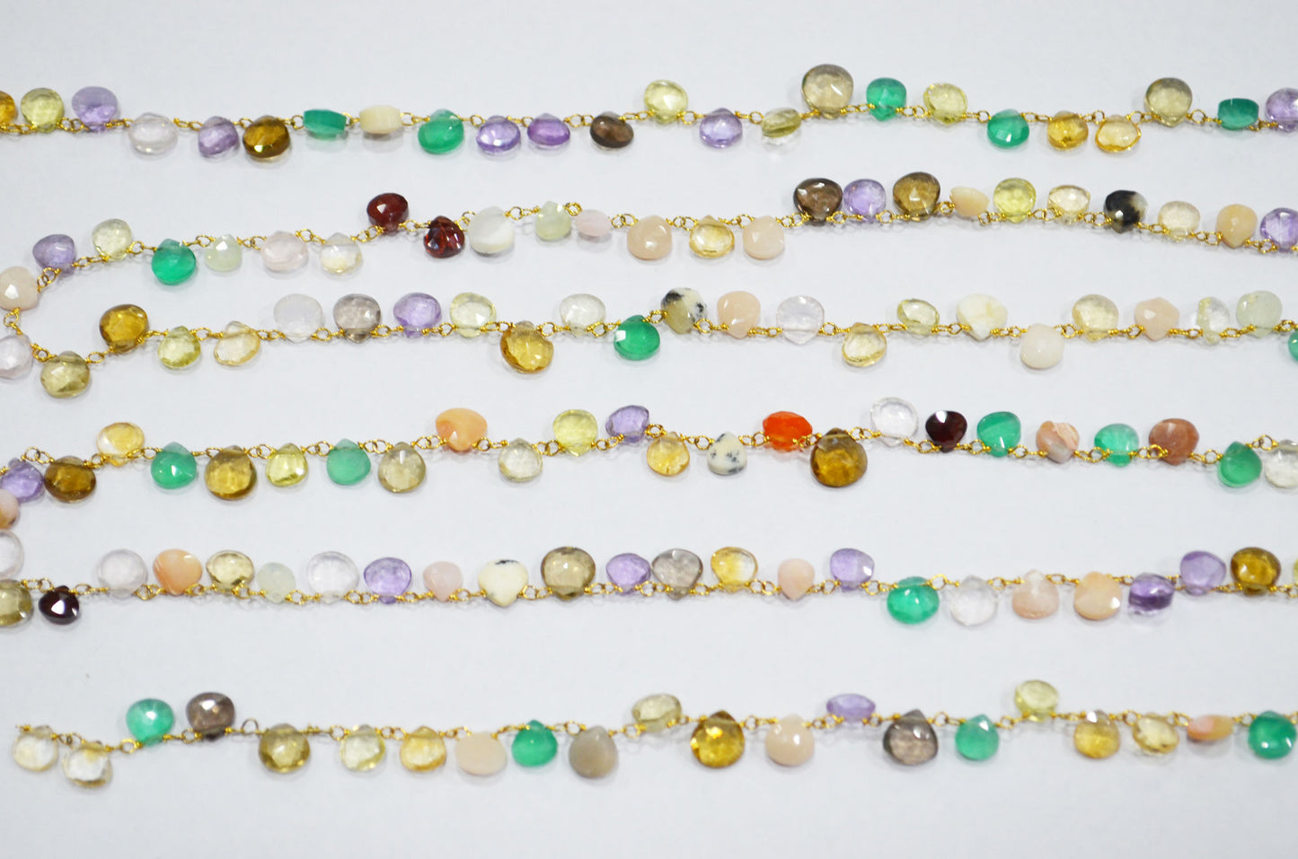 Multi Semi Precious Stone Heart Shape Chain , Multi Semi Precious Faceted Heart Rosary Beaded Chain , 5x5 - 7x7 mm , RB-6106