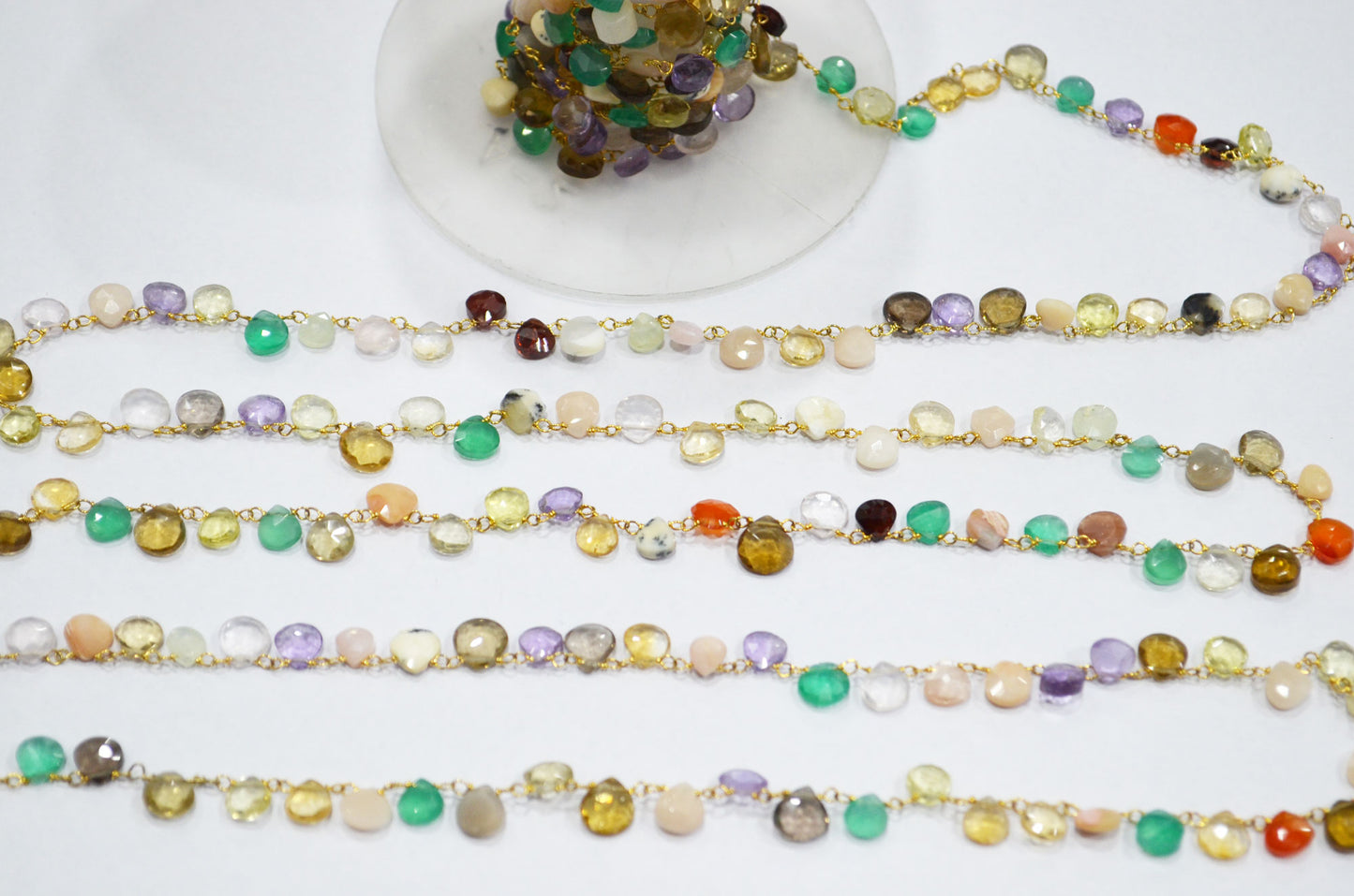 Multi Semi Precious Stone Heart Shape Chain , Multi Semi Precious Faceted Heart Rosary Beaded Chain , 5x5 - 7x7 mm , RB-6106
