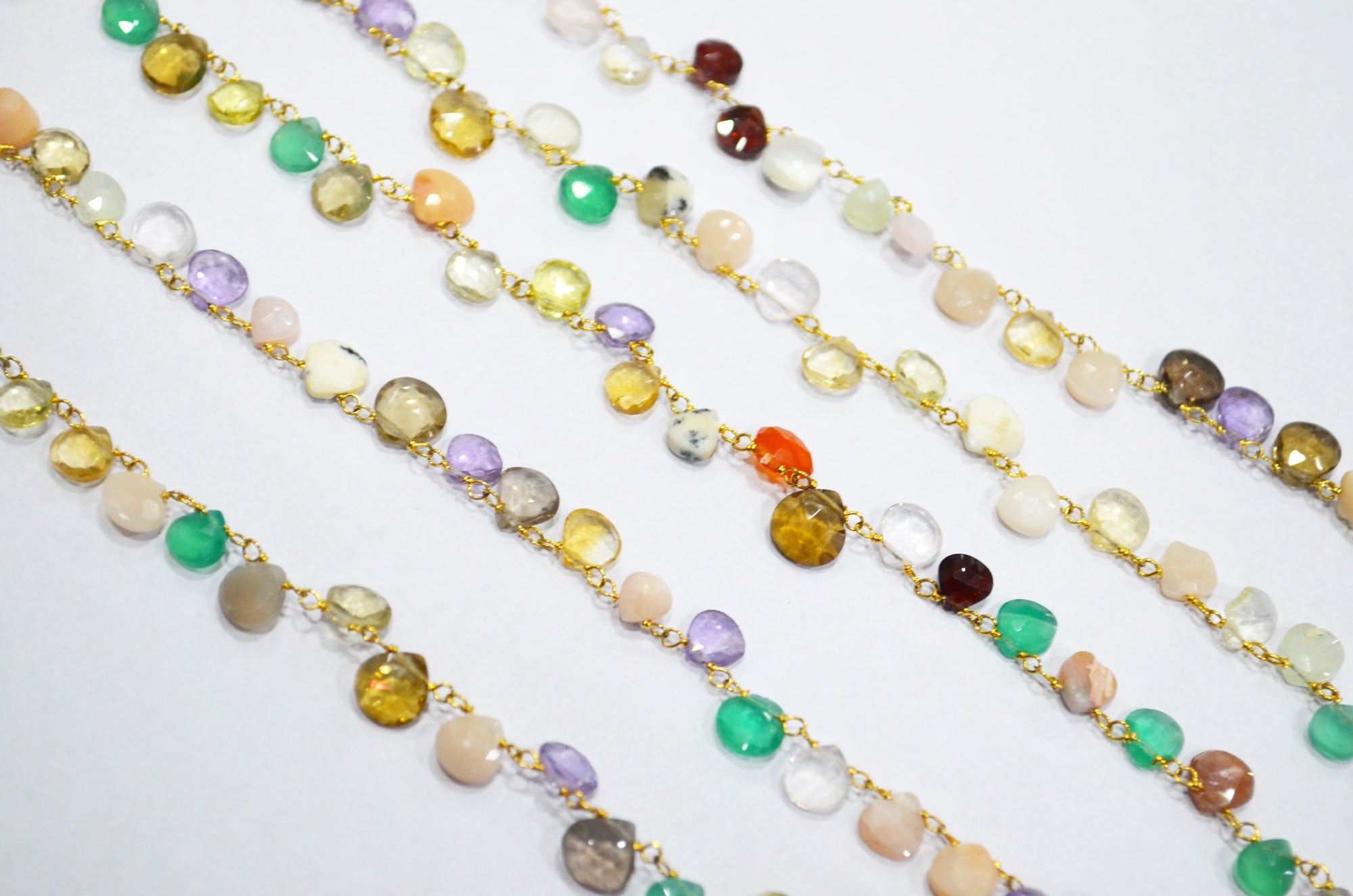 Multi Semi Precious Stone Heart Shape Chain , Multi Semi Precious Faceted Heart Rosary Beaded Chain , 5x5 - 7x7 mm , RB-6106