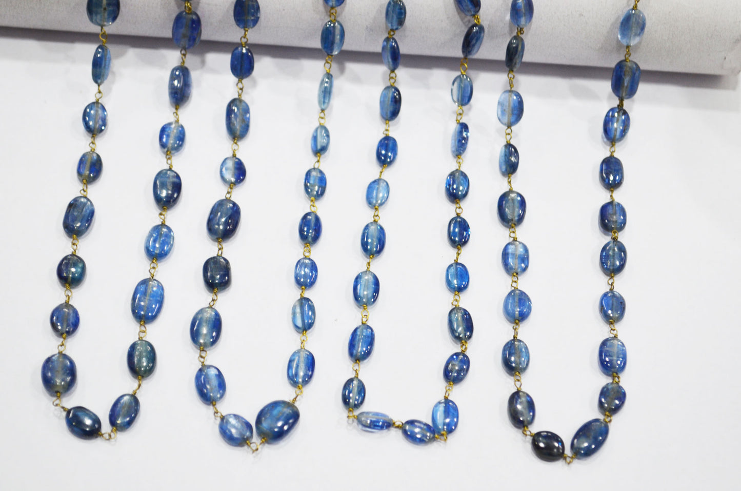 Natural Kyanite Smooth Oval Nuggets Rosary Beaded Chain , Natural Kyanite Wire Wrapped Chain , 5x7 - 7x8 mm , RB-6107