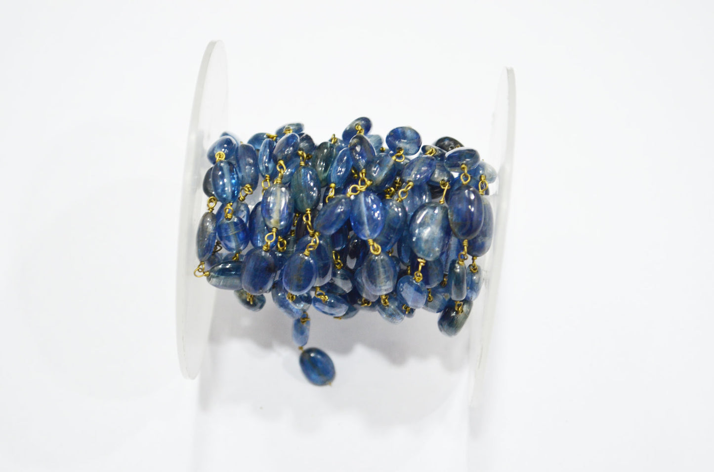 Natural Kyanite Smooth Oval Nuggets Rosary Beaded Chain , Natural Kyanite Wire Wrapped Chain , 5x7 - 7x8 mm , RB-6107