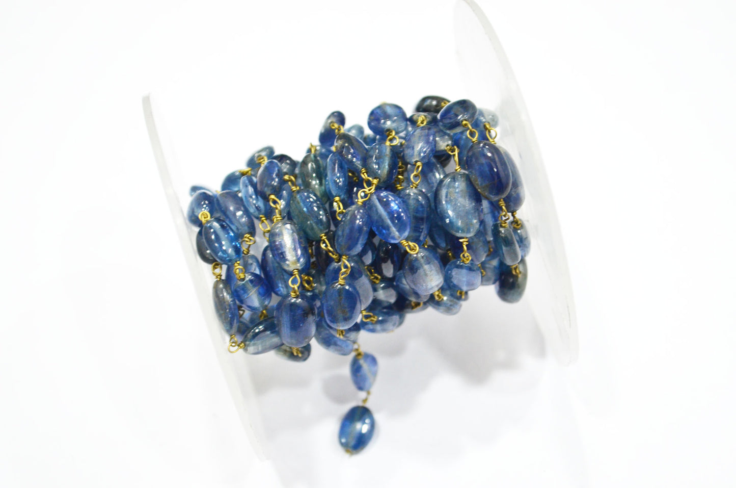Natural Kyanite Smooth Oval Nuggets Rosary Beaded Chain , Natural Kyanite Wire Wrapped Chain , 5x7 - 7x8 mm , RB-6107