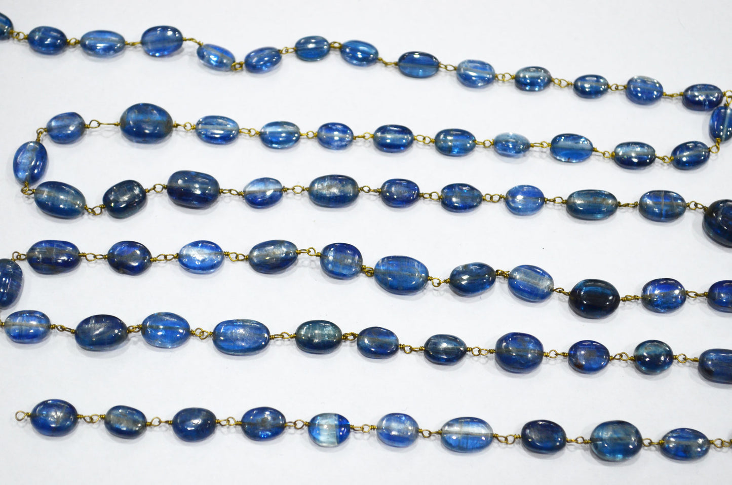 Natural Kyanite Smooth Oval Nuggets Rosary Beaded Chain , Natural Kyanite Wire Wrapped Chain , 5x7 - 7x8 mm , RB-6107