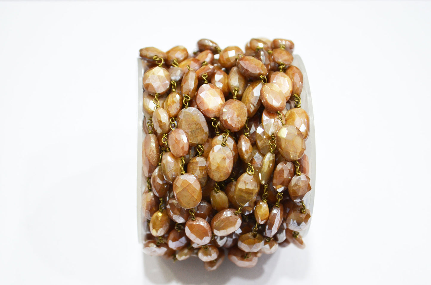 Mystic Caramel Moonstone Faceted Oval Rosary Beaded Chain , 8 - 14 mm , RB-6108