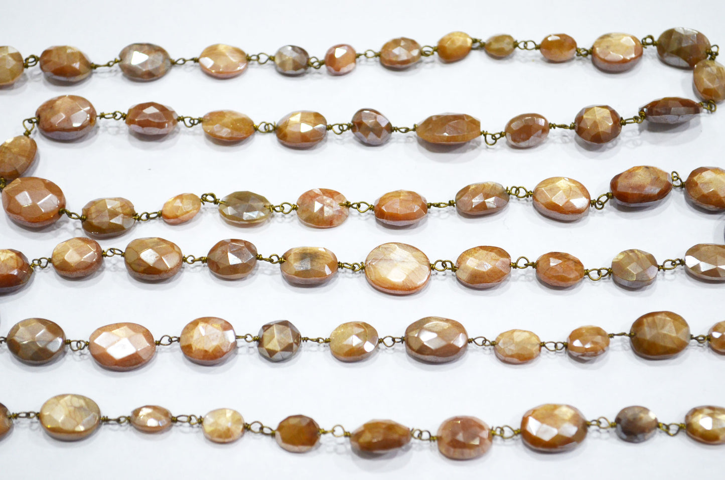 Mystic Caramel Moonstone Faceted Oval Rosary Beaded Chain , 8 - 14 mm , RB-6108
