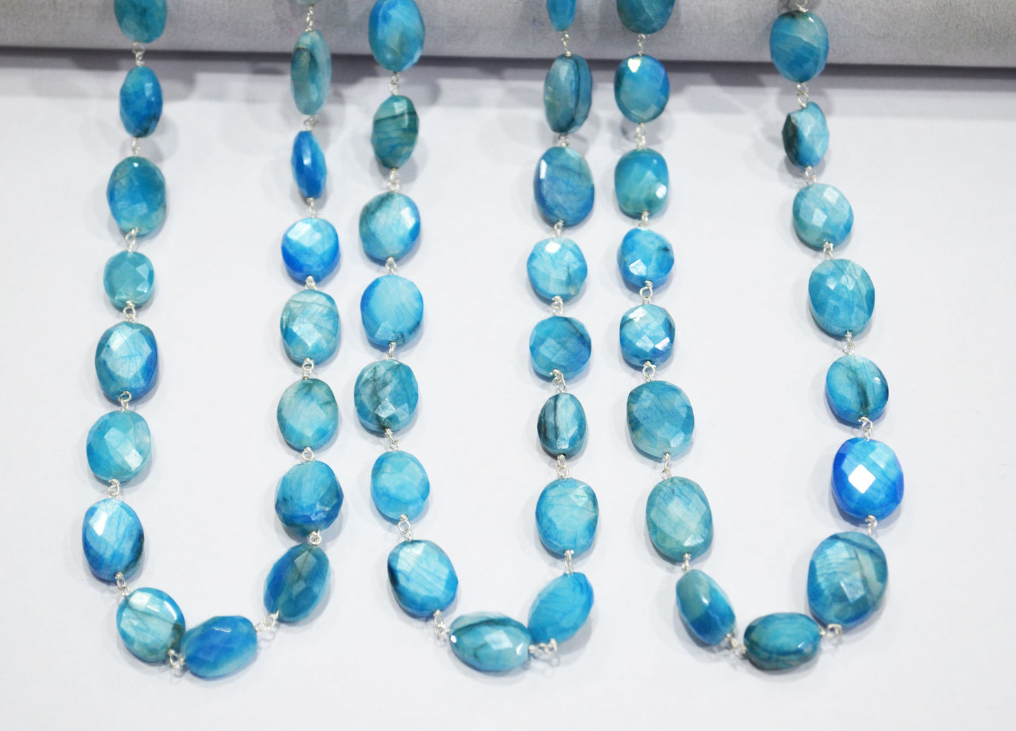 Mystic Aqua Blue Moonstone Faceted Oval Shape Rosary Beaded Chain , 8 - 16 mm , RB-6109
