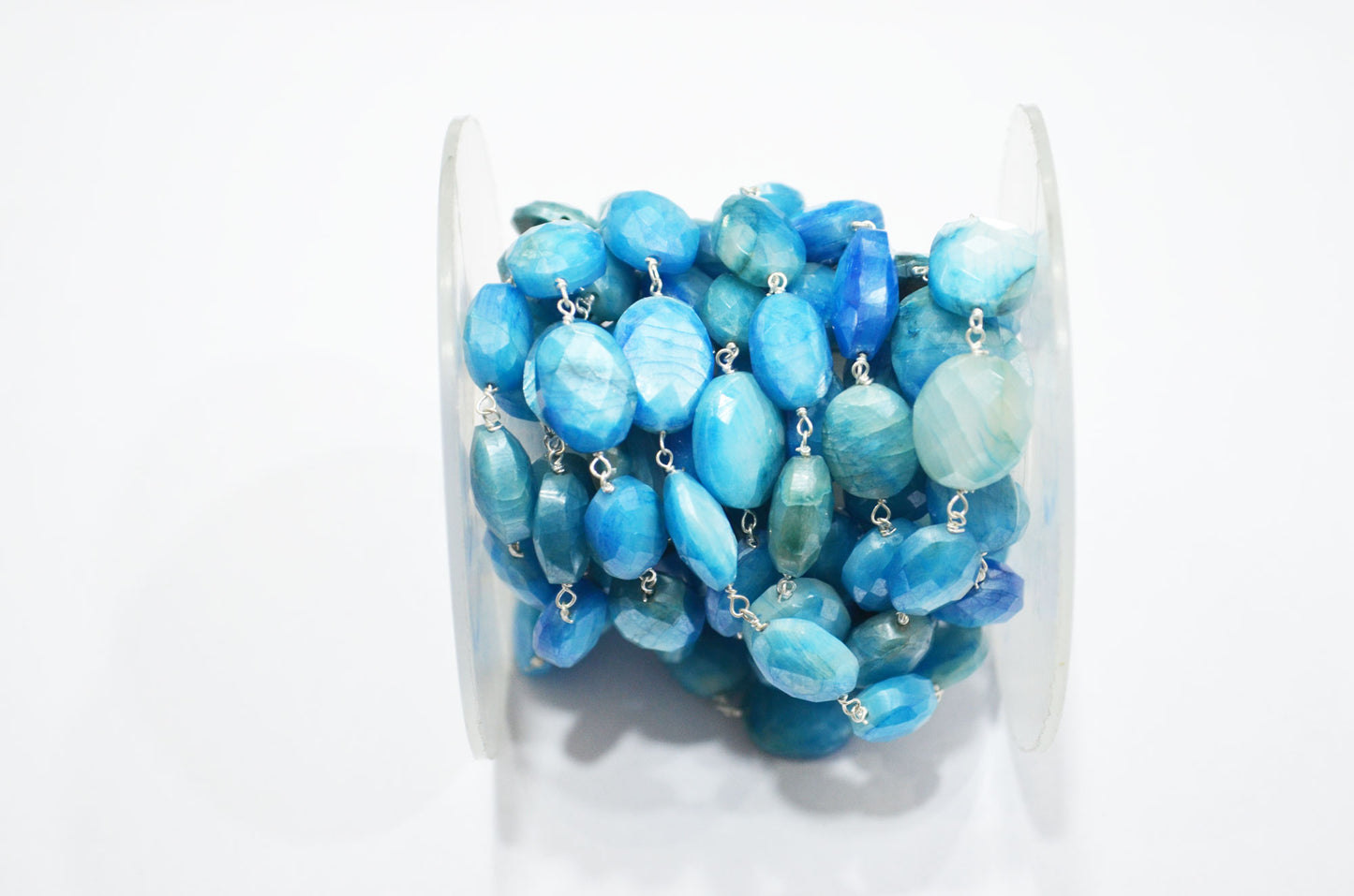 Mystic Aqua Blue Moonstone Faceted Oval Shape Rosary Beaded Chain , 8 - 16 mm , RB-6109