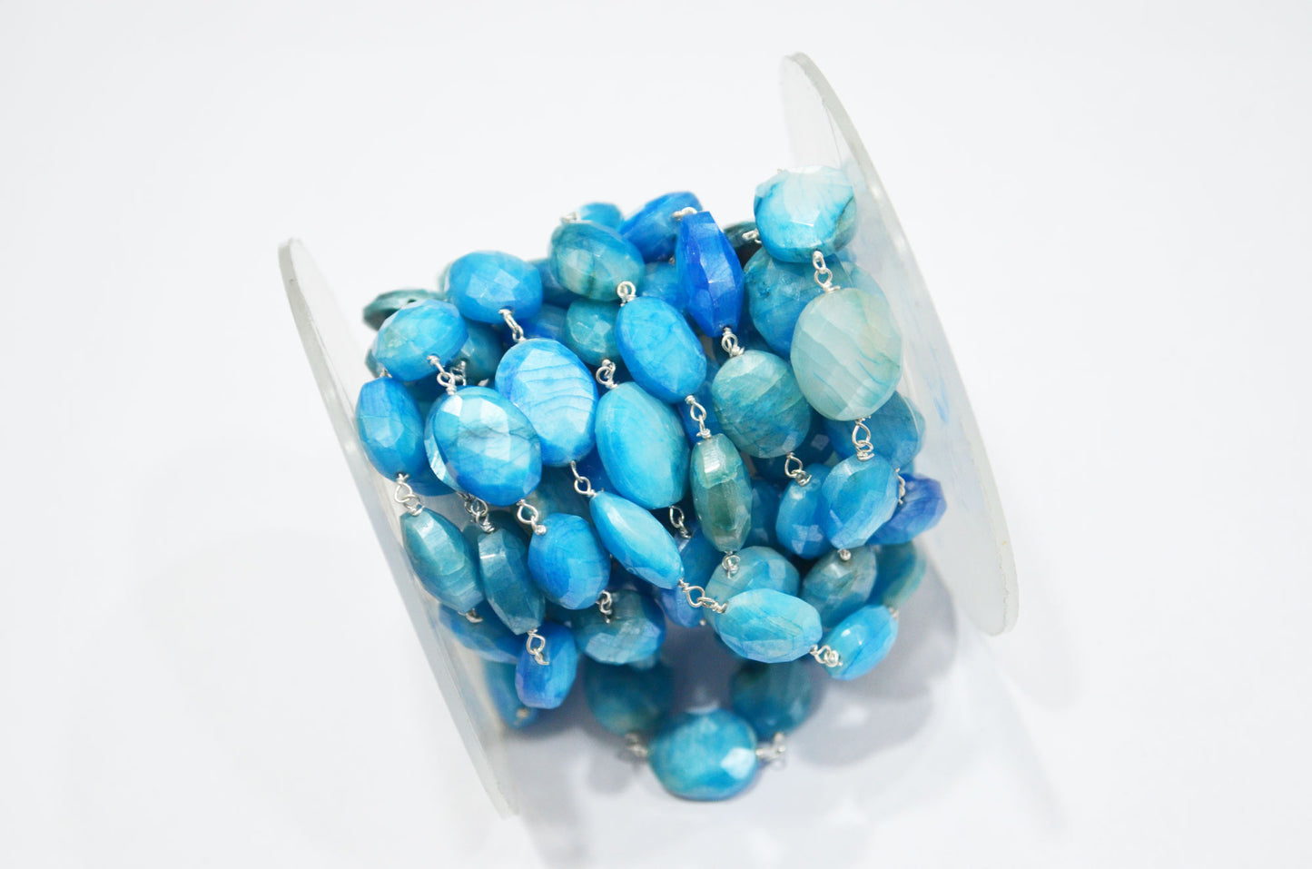 Mystic Aqua Blue Moonstone Faceted Oval Shape Rosary Beaded Chain , 8 - 16 mm , RB-6109