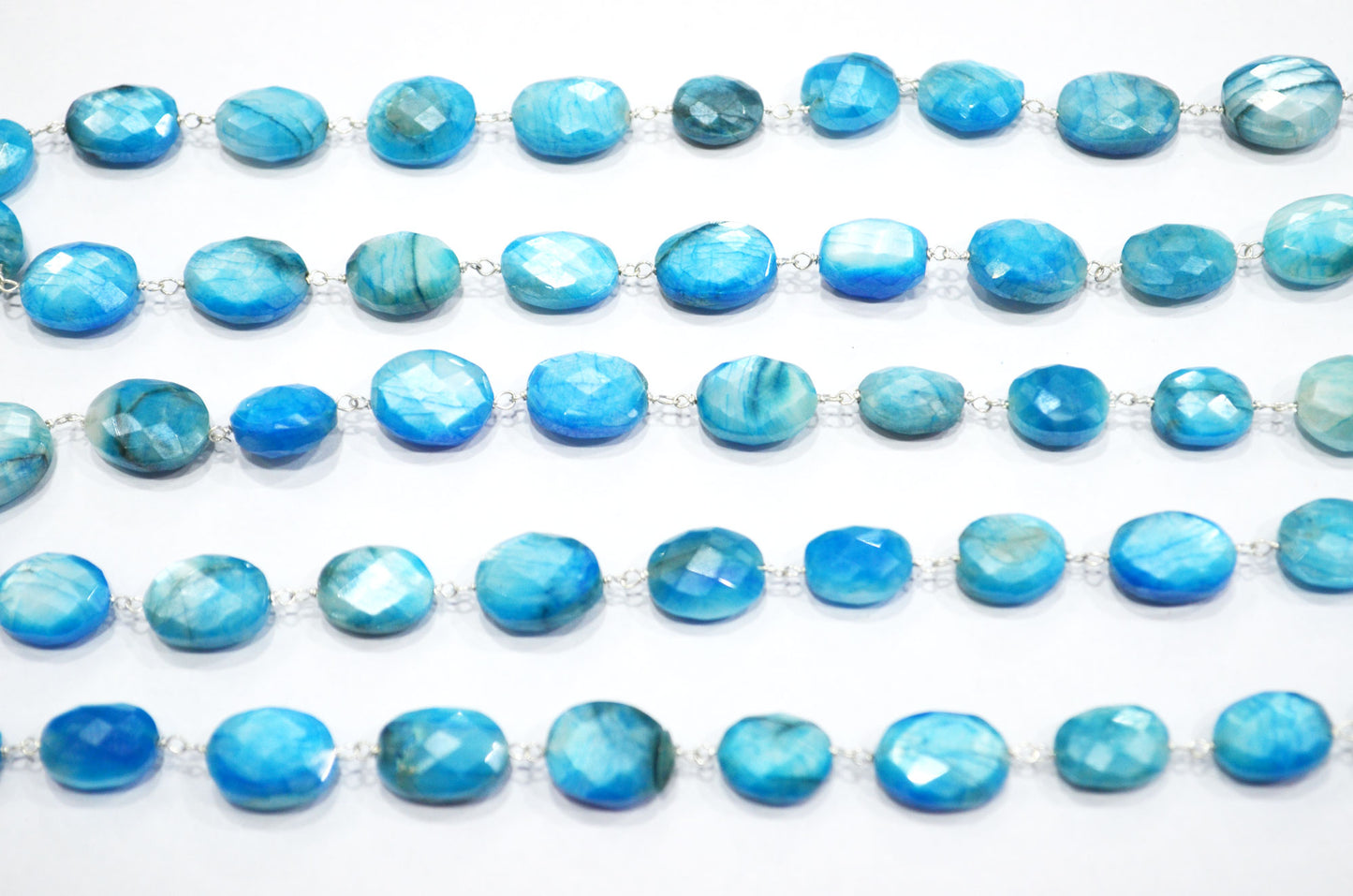 Mystic Aqua Blue Moonstone Faceted Oval Shape Rosary Beaded Chain , 8 - 16 mm , RB-6109
