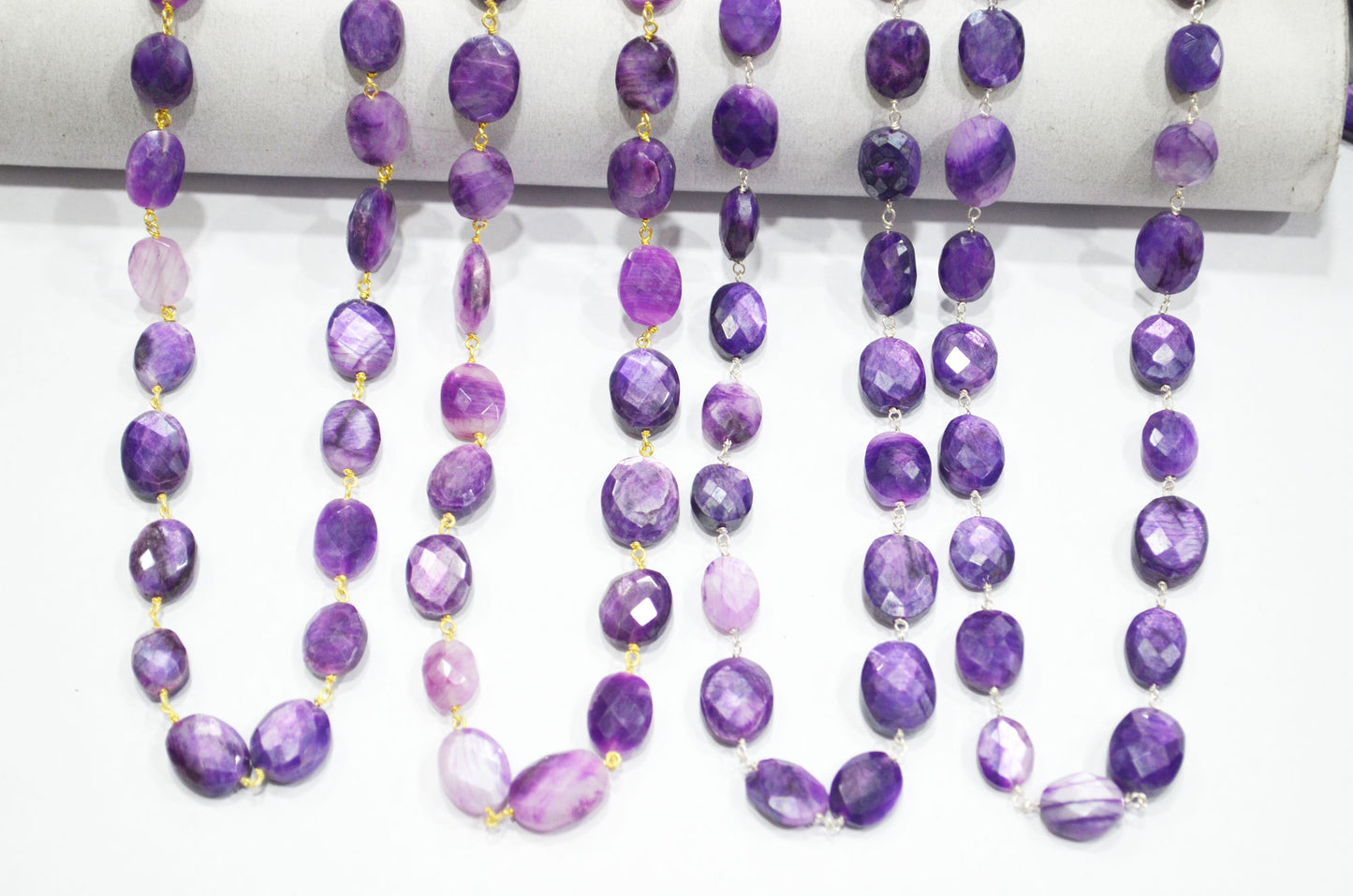 Mystic Lavender Moonstone Faceted Oval Shape Rosary Beaded Chain , 8 - 15 mm , RB-6110
