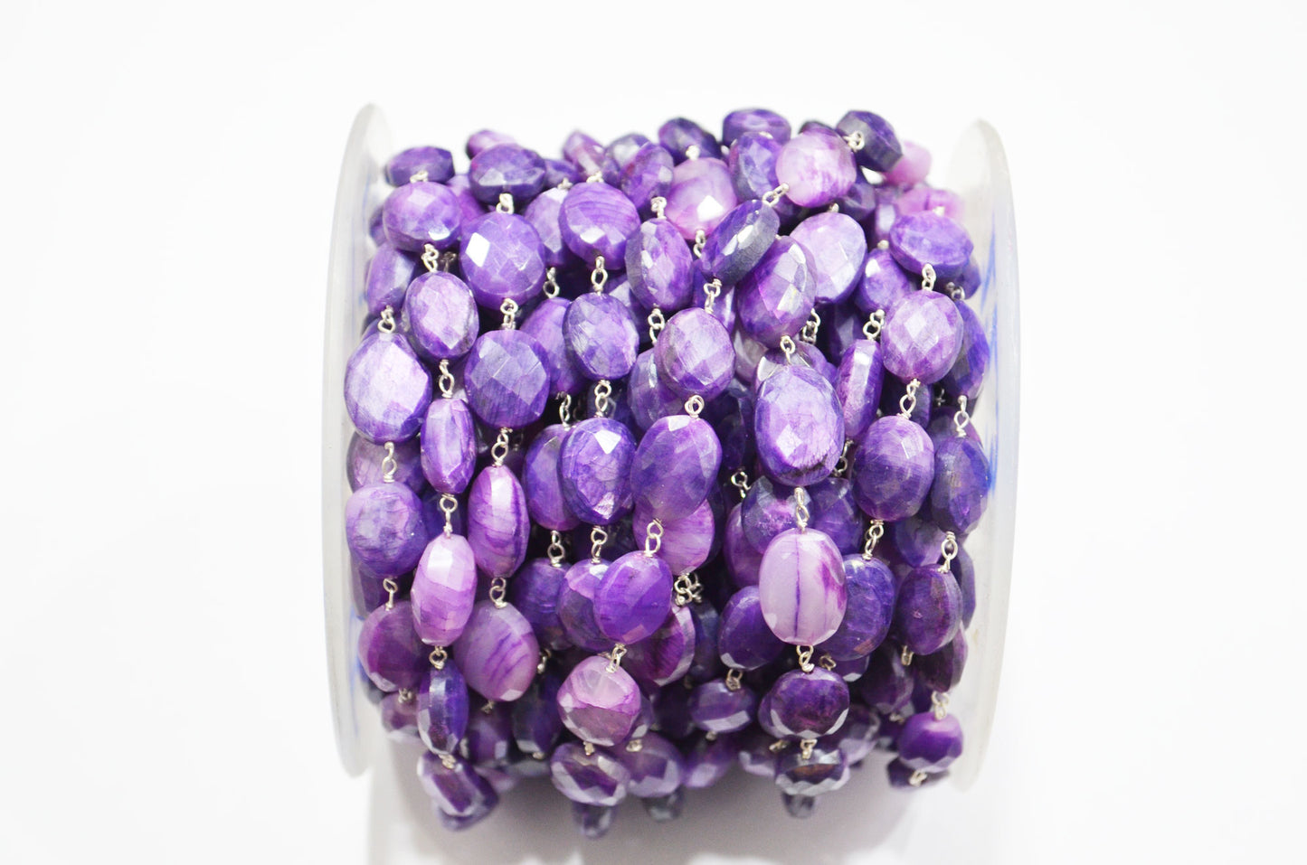 Mystic Lavender Moonstone Faceted Oval Shape Rosary Beaded Chain , 8 - 15 mm , RB-6110
