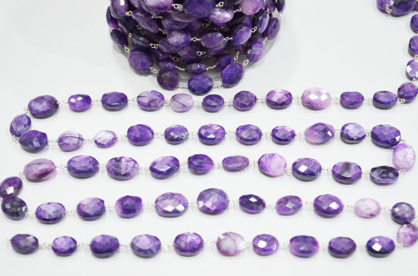Mystic Lavender Moonstone Faceted Oval Shape Rosary Beaded Chain , 8 - 15 mm , RB-6110
