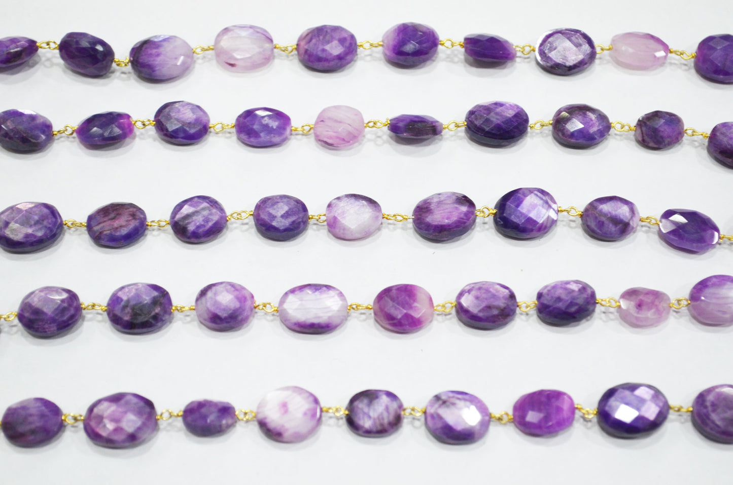 Mystic Lavender Moonstone Faceted Oval Shape Rosary Beaded Chain , 8 - 15 mm , RB-6110
