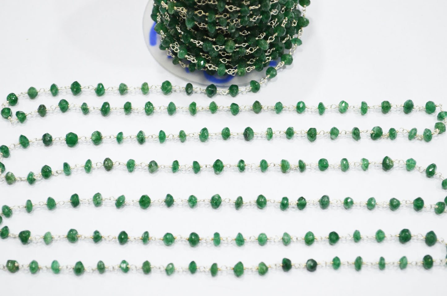 Green Aventurine Faceted Uneven Button Shape Rosary Beaded Chain , 4 - 5 mm , RB-6112