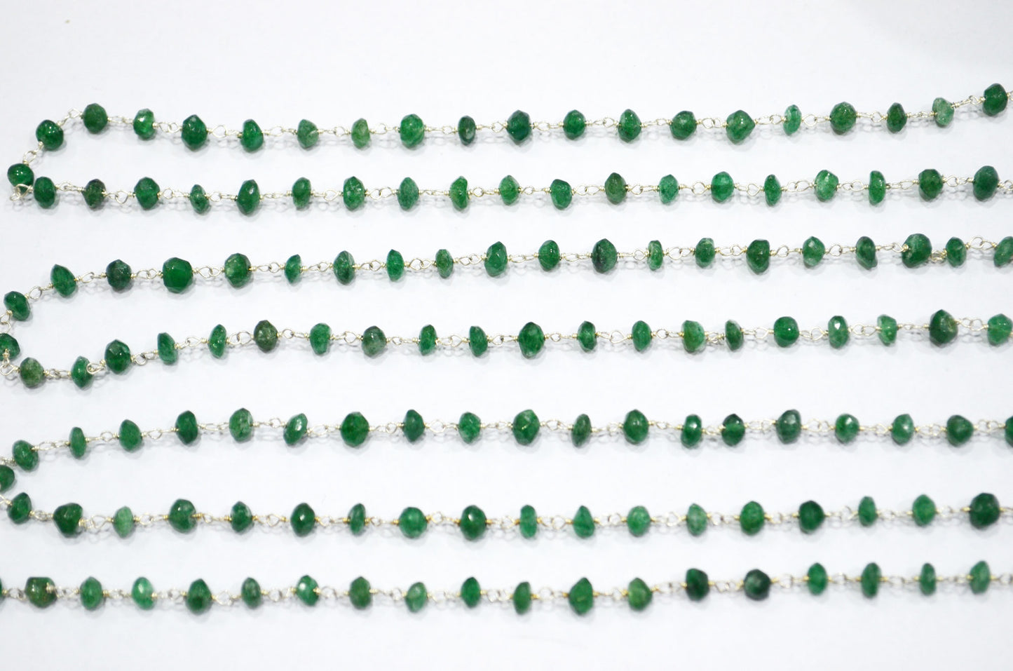 Green Aventurine Faceted Uneven Button Shape Rosary Beaded Chain , 4 - 5 mm , RB-6112