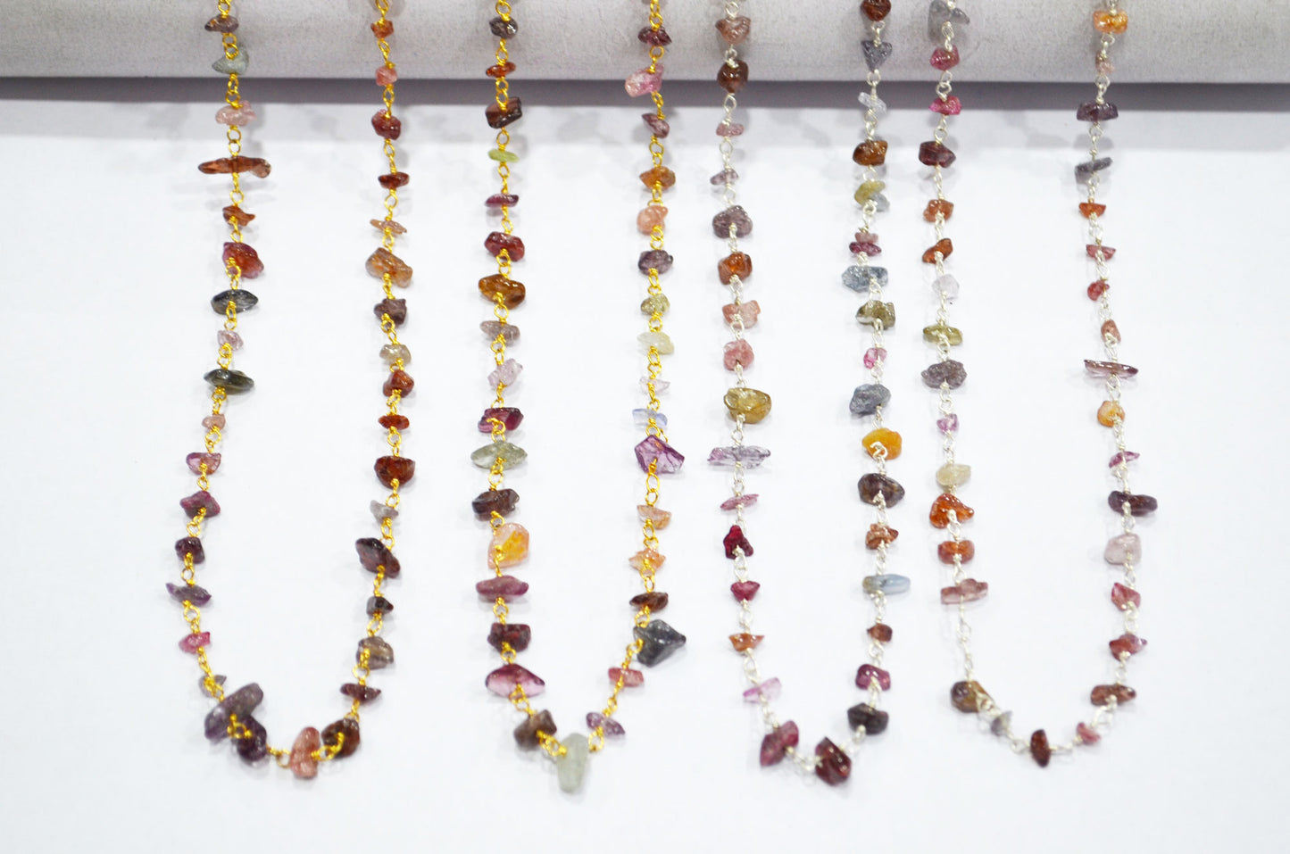 Multi Sapphire Smooth Irregular Flat Chips Shape Rosary Beaded Chain , 2 - 4 mm , RB-6114
