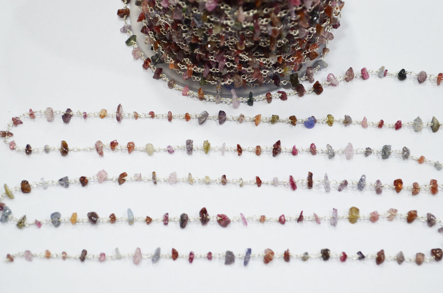Multi Sapphire Smooth Irregular Flat Chips Shape Rosary Beaded Chain , 2 - 4 mm , RB-6114
