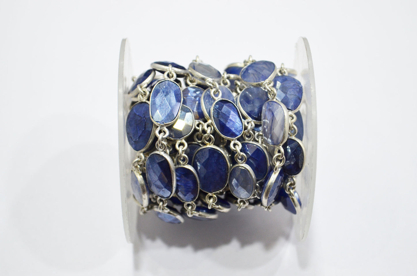 Sapphire Color Moonstone Faceted Slice Shape Connector Chain , 10 - 13 mm , RB-6124