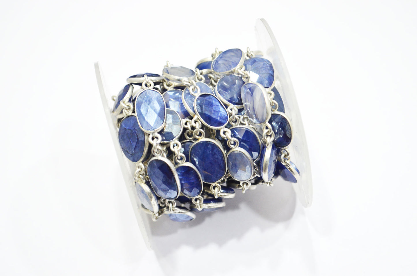 Sapphire Color Moonstone Faceted Slice Shape Connector Chain , 10 - 13 mm , RB-6124
