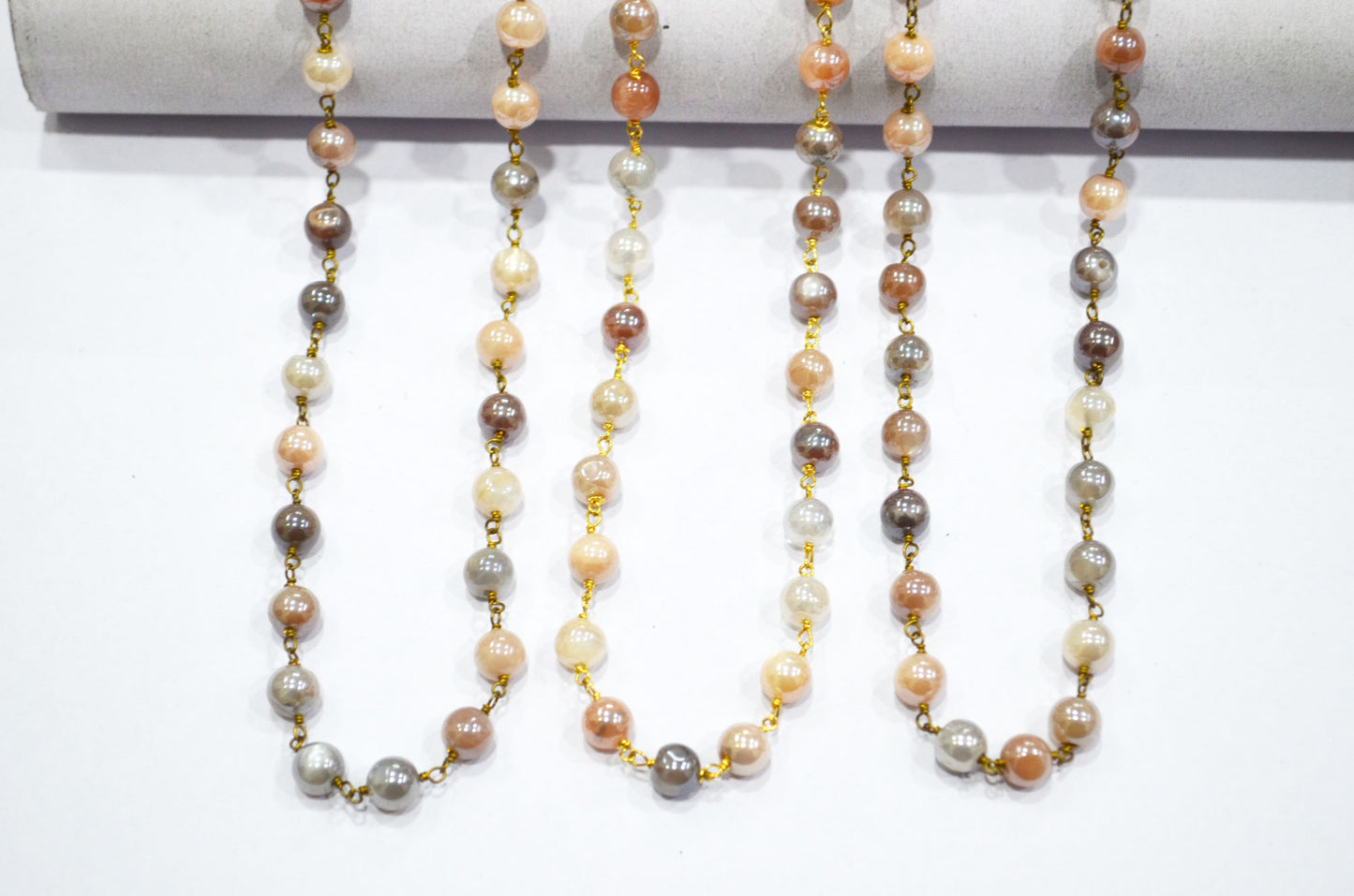 Mystic Multi Moonstone Smooth Round Shape Rosary Chain , 6.50 - 7 mm , RB-6125