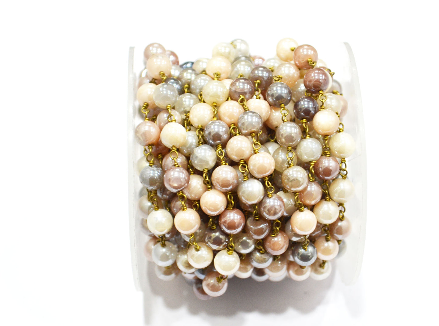 Mystic Multi Moonstone Smooth Round Shape Rosary Chain , 6.50 - 7 mm , RB-6125