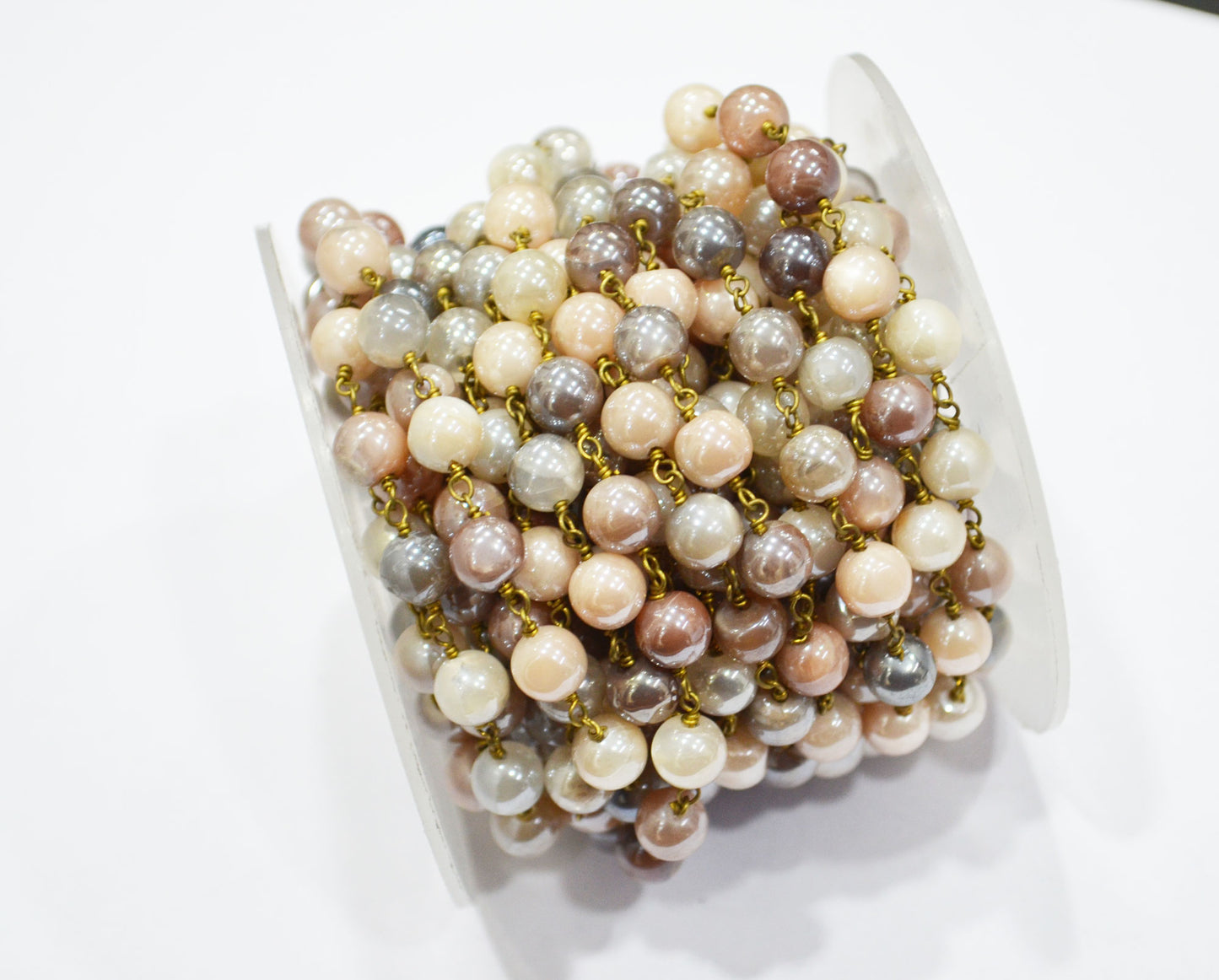 Mystic Multi Moonstone Smooth Round Shape Rosary Chain , 6.50 - 7 mm , RB-6125