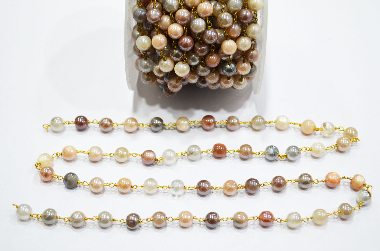 Mystic Multi Moonstone Smooth Round Shape Rosary Chain , 6.50 - 7 mm , RB-6125
