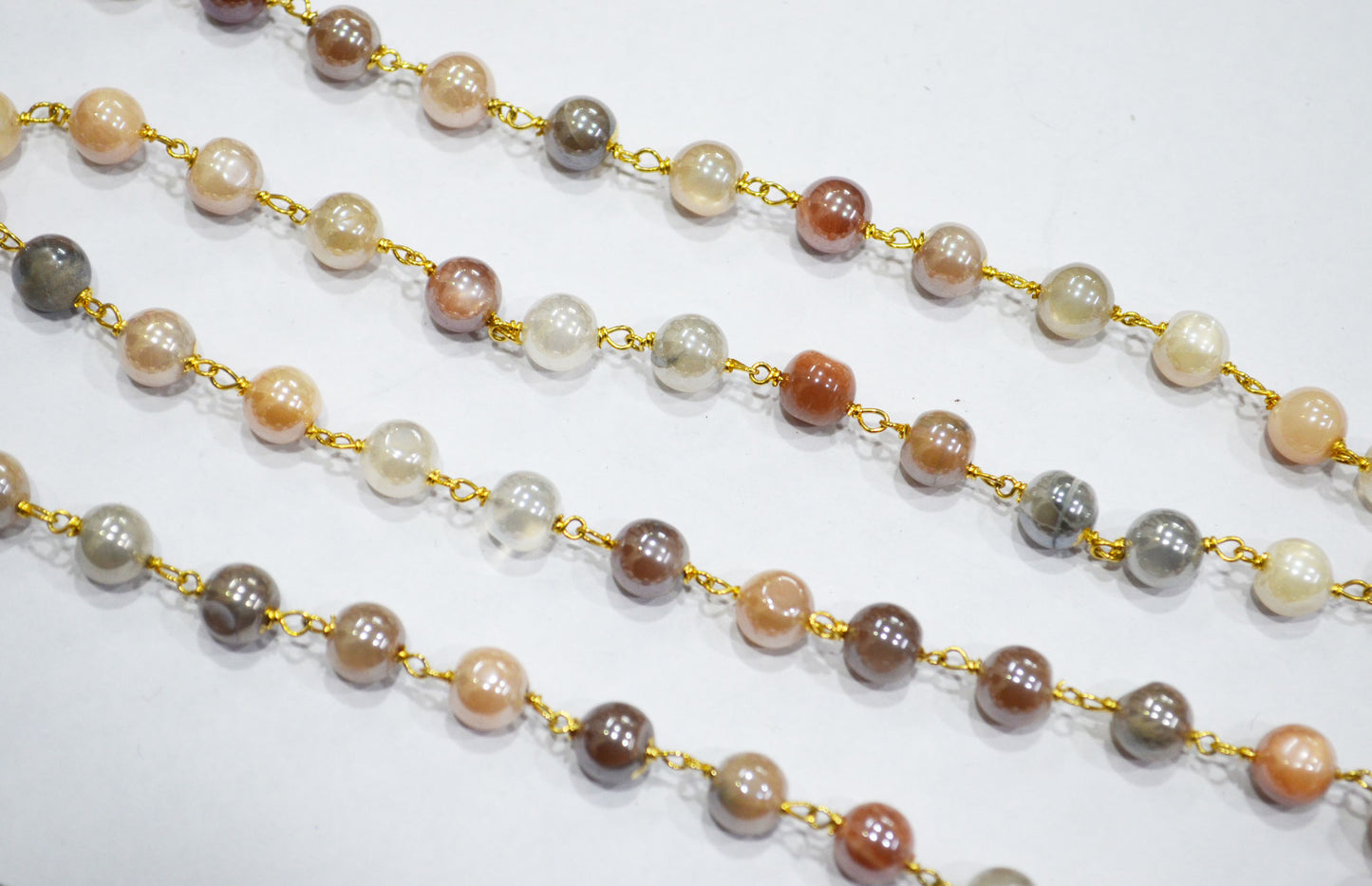 Mystic Multi Moonstone Smooth Round Shape Rosary Chain , 6.50 - 7 mm , RB-6125