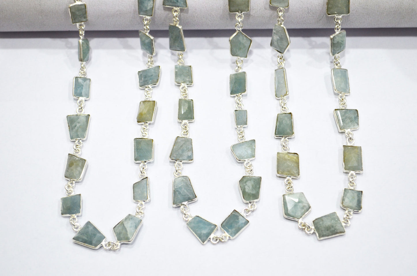 Milky Aquamarine Fancy Cut Shape Connector Chain , 9 - 15 mm , RB-6126