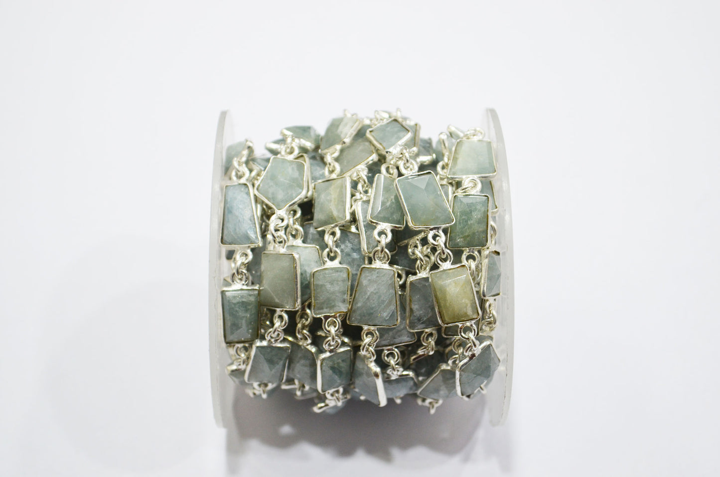 Milky Aquamarine Fancy Cut Shape Connector Chain , 9 - 15 mm , RB-6126