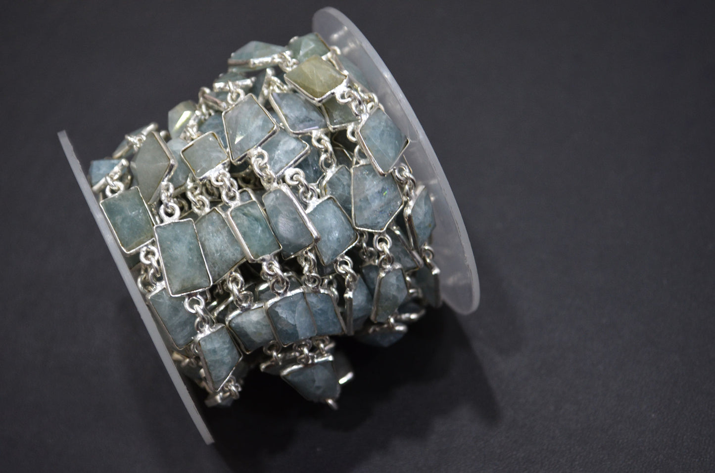 Milky Aquamarine Fancy Cut Shape Connector Chain , 9 - 15 mm , RB-6126