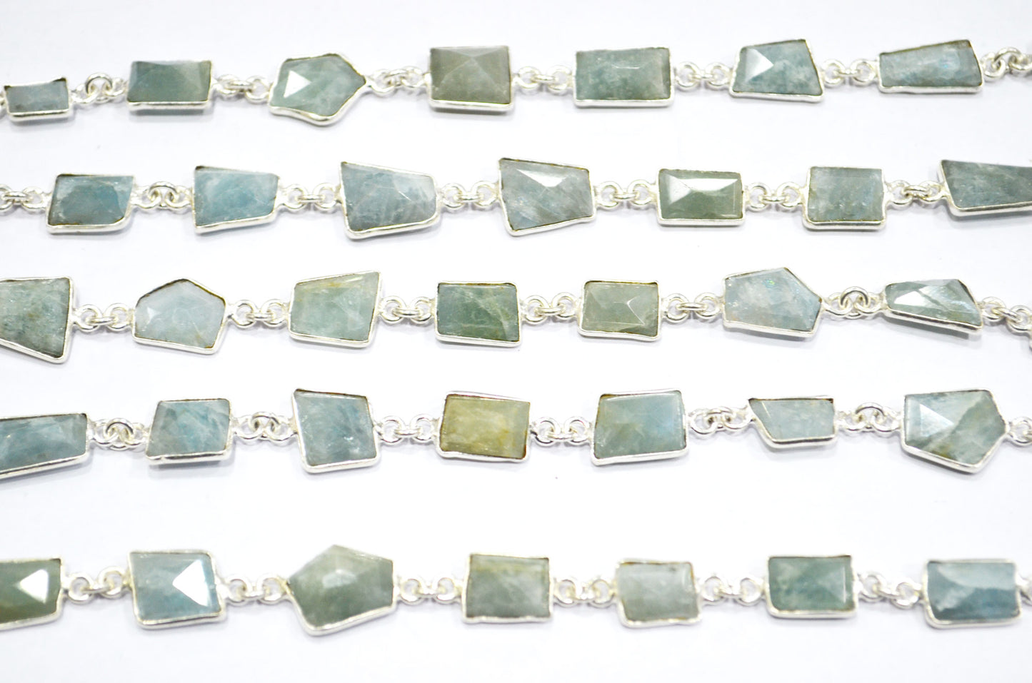 Milky Aquamarine Fancy Cut Shape Connector Chain , 9 - 15 mm , RB-6126