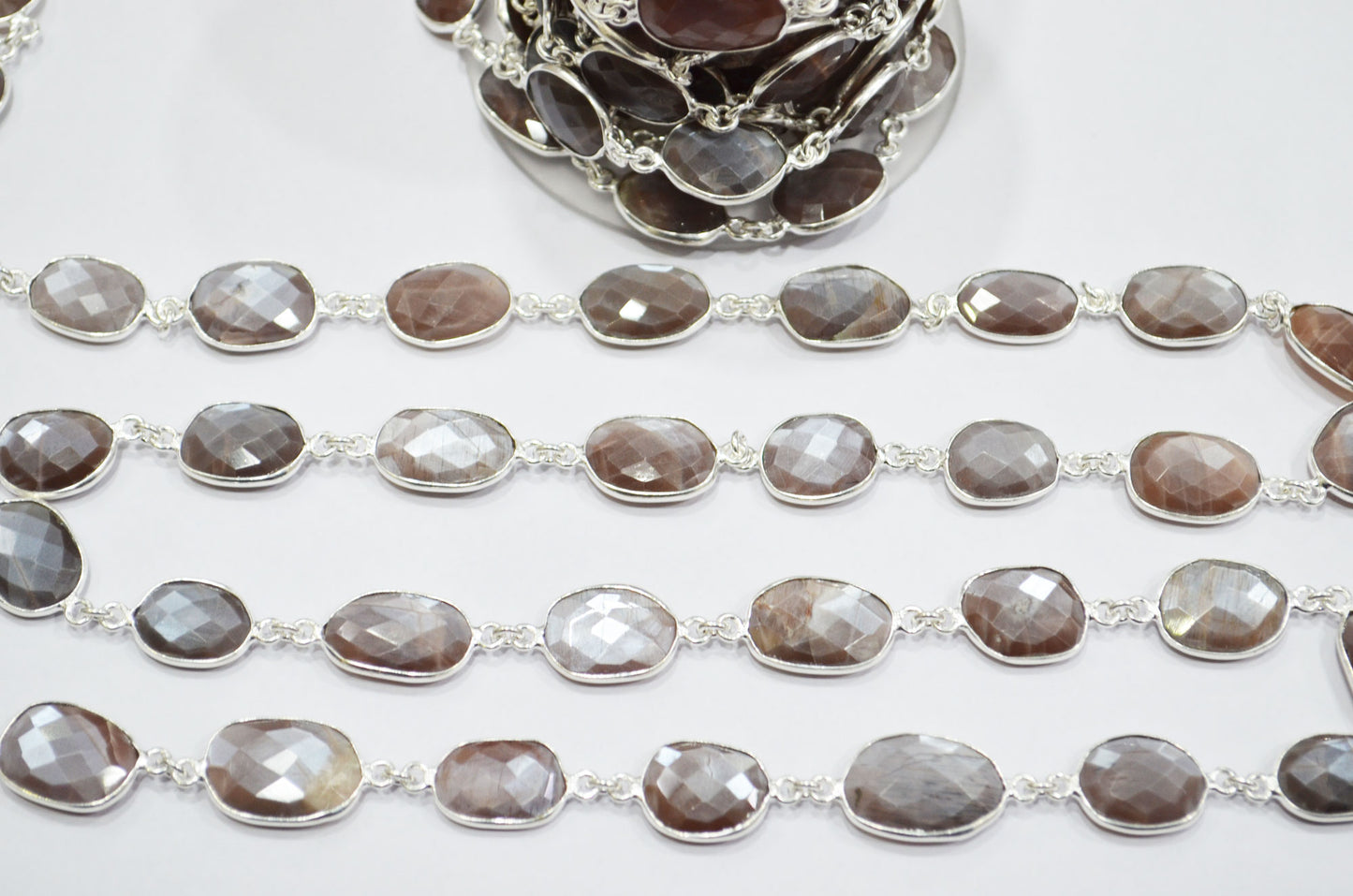 Chocolate Moonstone Faceted Free Form Shape Connector Chain , 10 - 16 mm , RB-6128