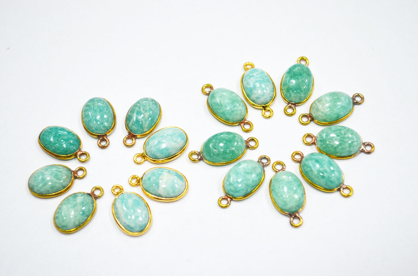 Amazonite Smooth Oval Shape Single And Double Bail Connector , Sold By Piece , 10x14 mm , RB-6224